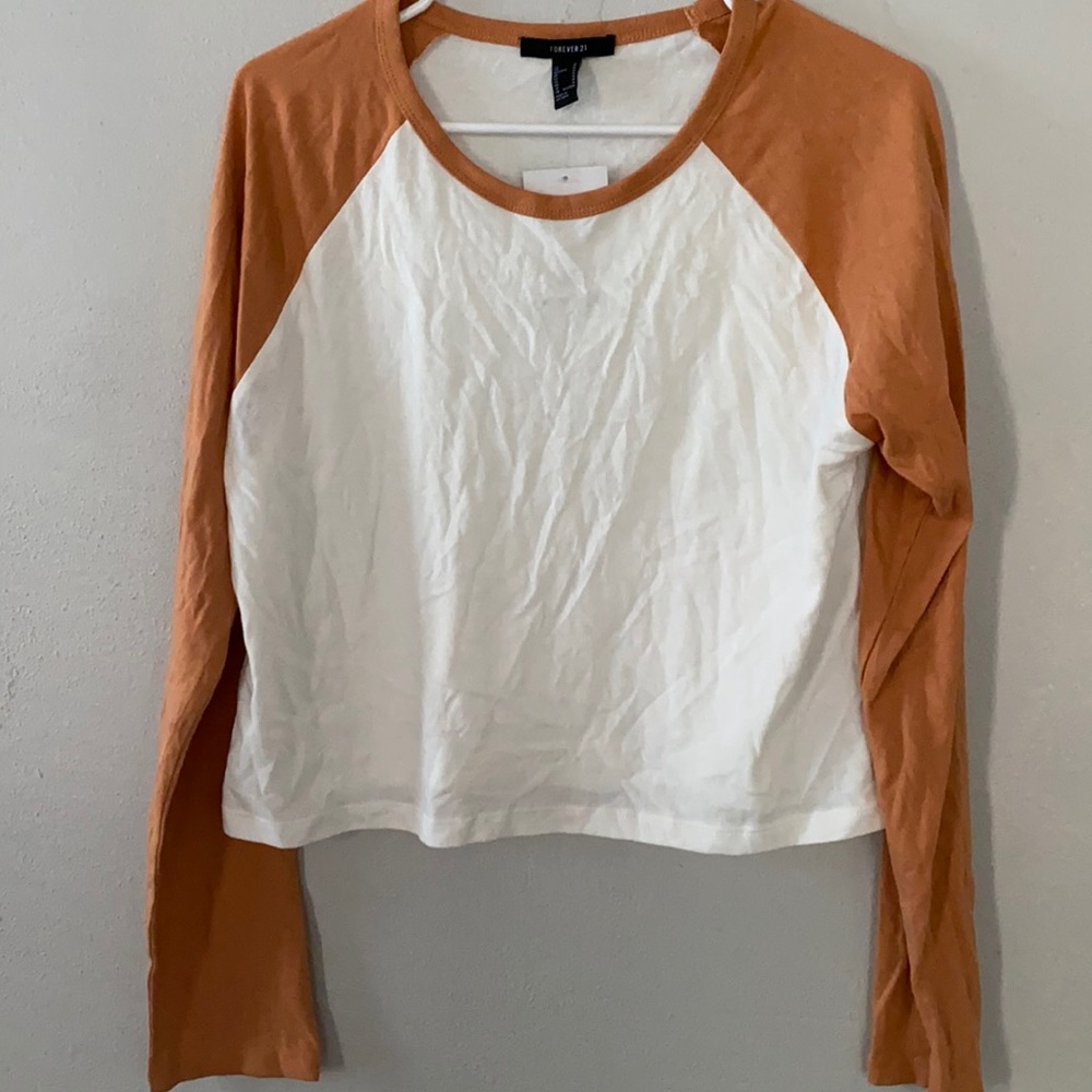 Orange and white baseball tee